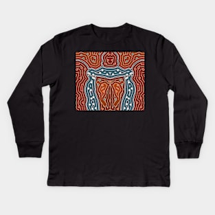 An illustration based on aboriginal style of dot painting depicting landscape by night before settlement. Kids Long Sleeve T-Shirt